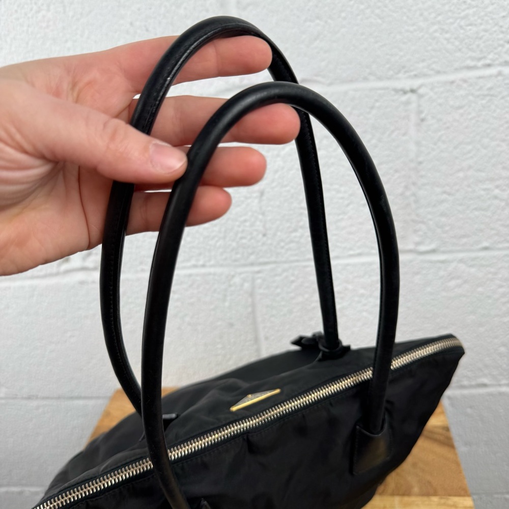 Vintage Prada Black Nylon Leather Trim Zip Tote Bag w/ Lock & Key - Picture 11 of 16
